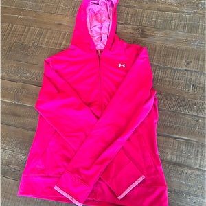 Under Armour hot pink zip up hoodie with pockets.
